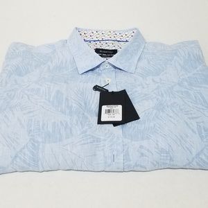 NEW BUGATCHI MENS SHAPED FIT LINEN DRESS SHIRT BLU